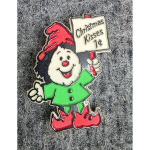 Christmas Kisses Pinback Button Elf Design Hallmark Cards Inc. 1981 Vtg
